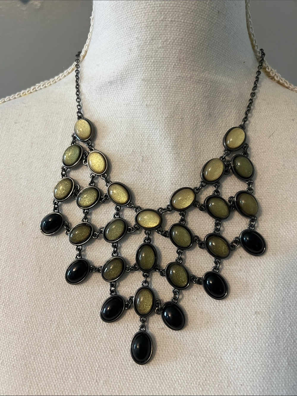 Statement Olive Green and Black Bib Necklace